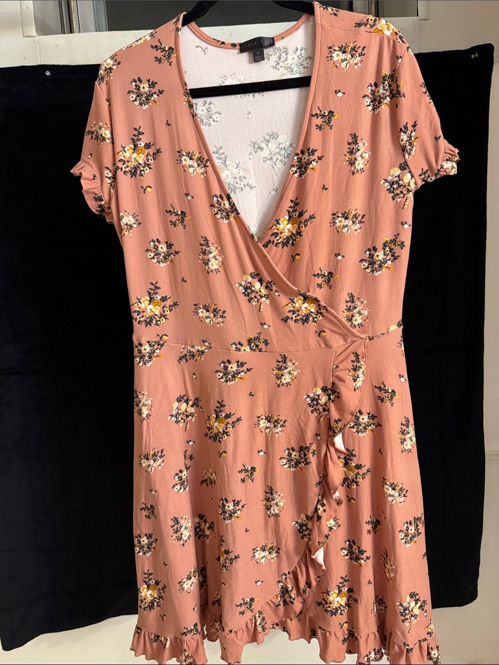 a new day Mauve Floral Wrap Dress with Yellow Accents